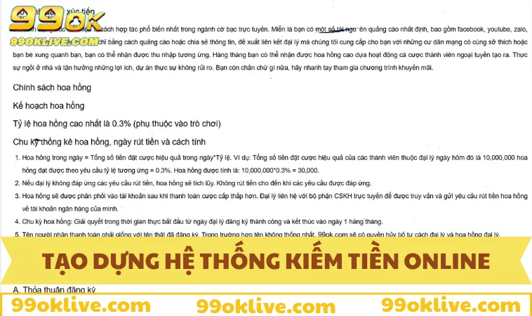 Đại Lý 99OK 179 Tạo dựng hệ thống kiếm tiền trực tuyến tự động